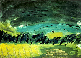 Mountains and Fields. 1995. Oil on paper, 18" x 24".